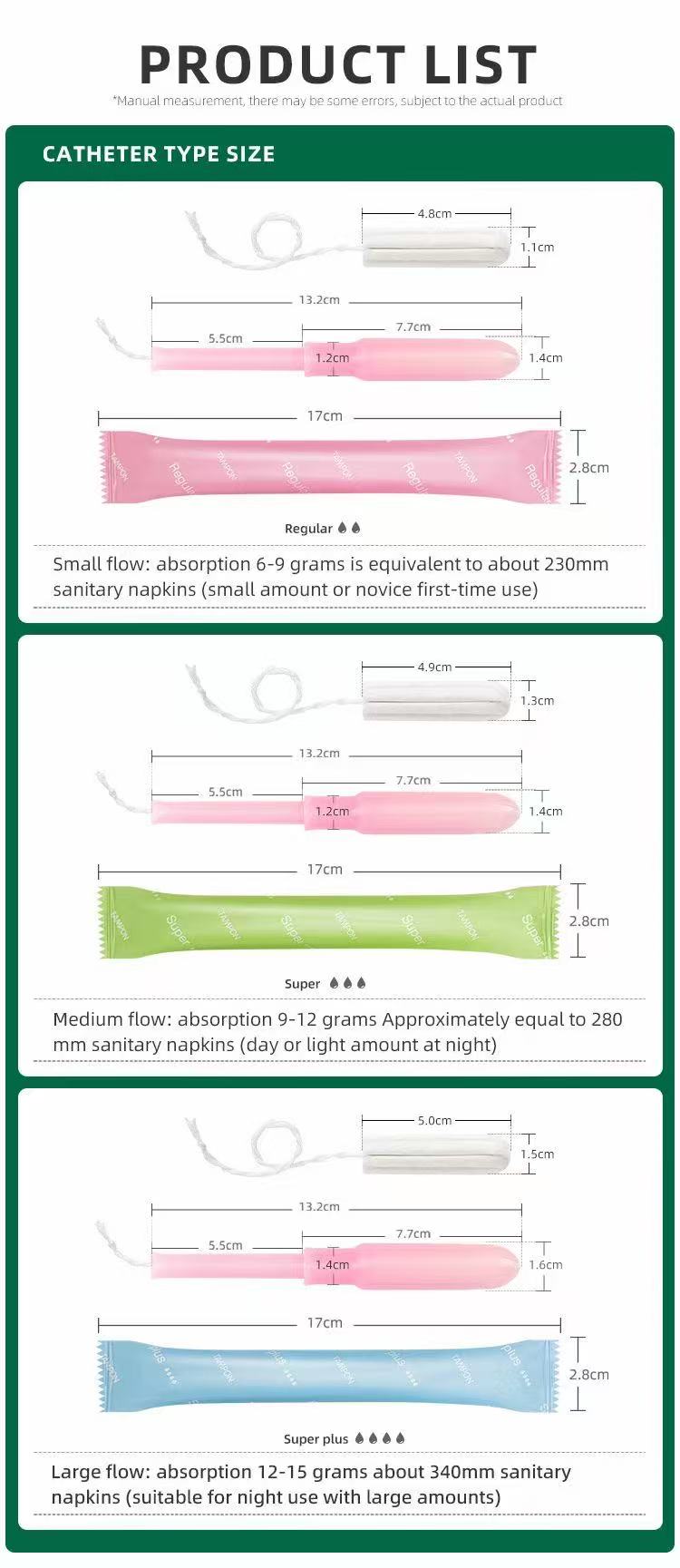 Applicator tampons wholesale range – plastic, cardboard and W-core applicators