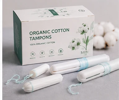 Organic cotton tampon packaging for OEM product development