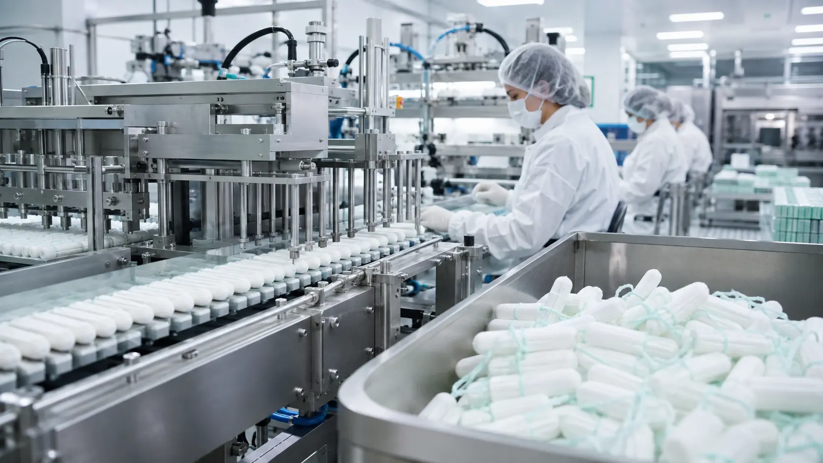 Controlled production environment for tampon manufacturing process
