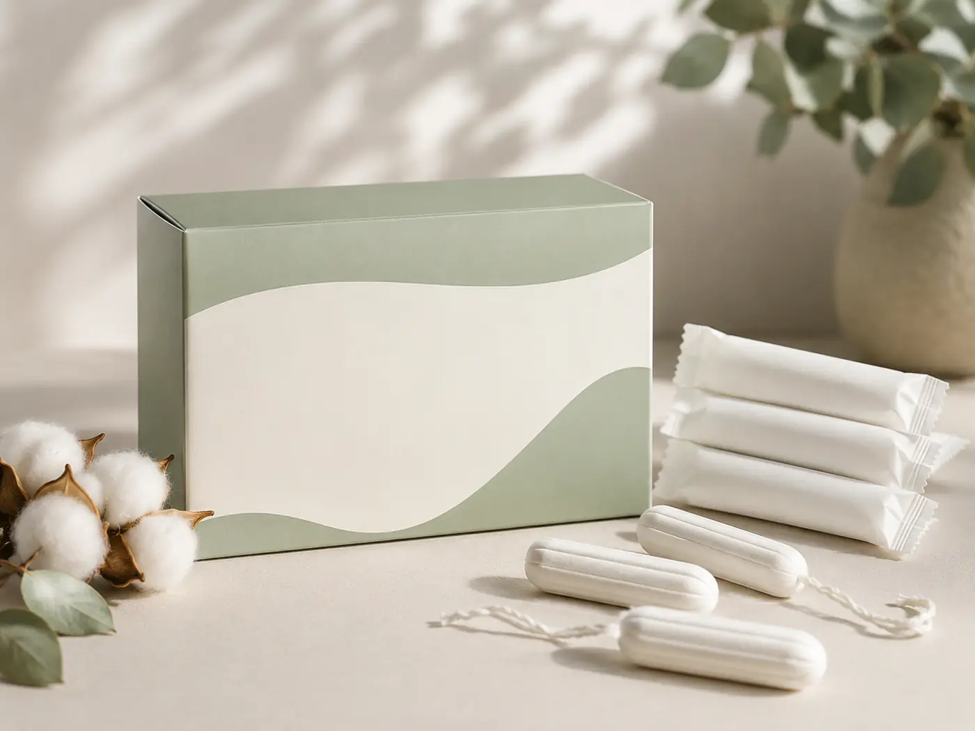Private-label organic cotton tampon wrappers and retail packaging